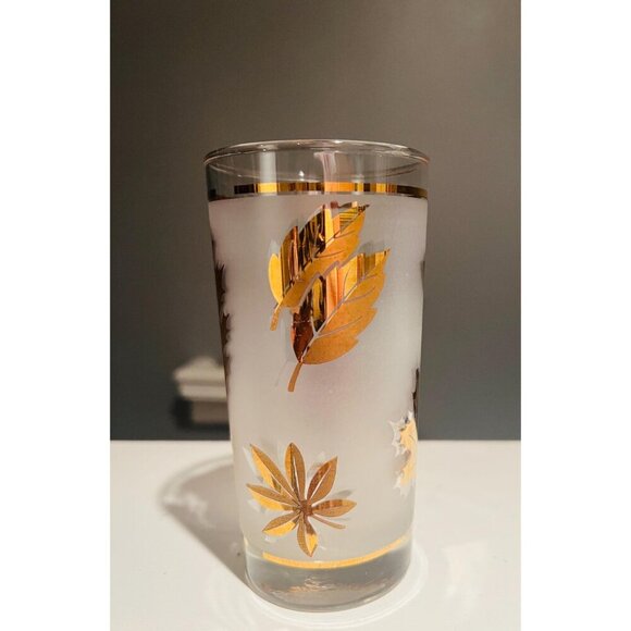 Mid-Century Libbey Gold Leaf Frosted Glasses Vintage Barware Tumblers & Goblets - Picture 7 of 7